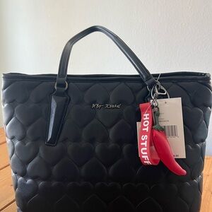Betsey Johnson Black Heart Tote with Red Charm